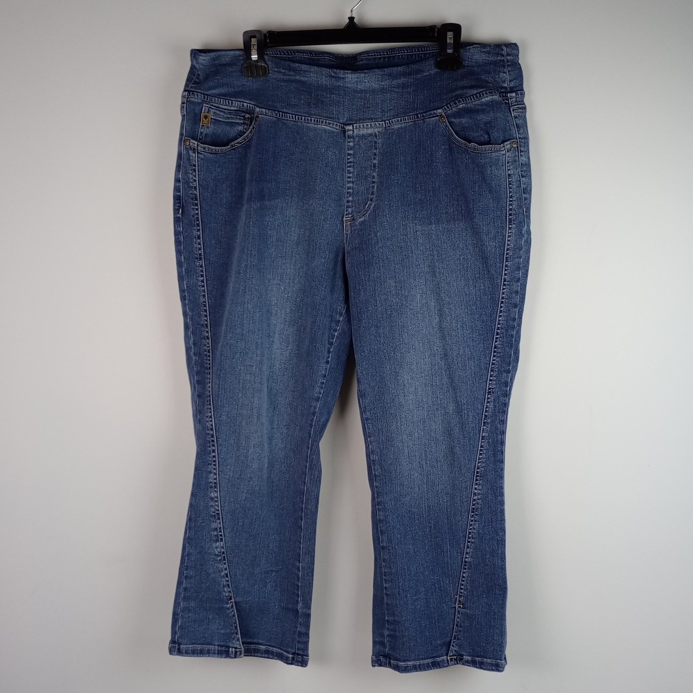 Belle by Kim Gravel Womens 18WP Blue Pull On Stretch Crop Capri Jeans Denim Pant